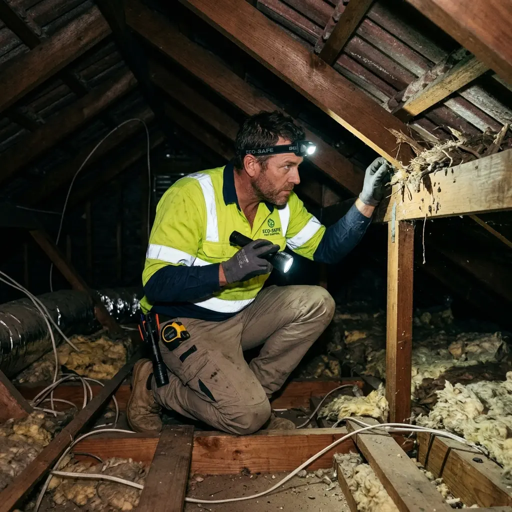 Technician locating dead rodents inside a Hoddles Creek wall cavity with detection equipment